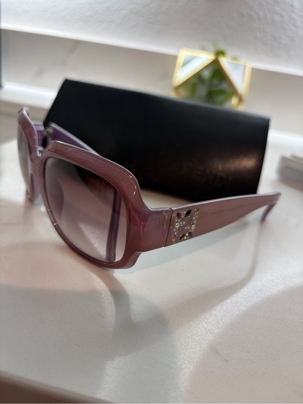 Fendi Lavender Square Sunglasses with Crystal Temple Detail